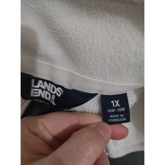 Lands End Womens White Fleece Full Zip Jacket Plus Size 1X Neutral Soft Cozy - Picture 9 of 13